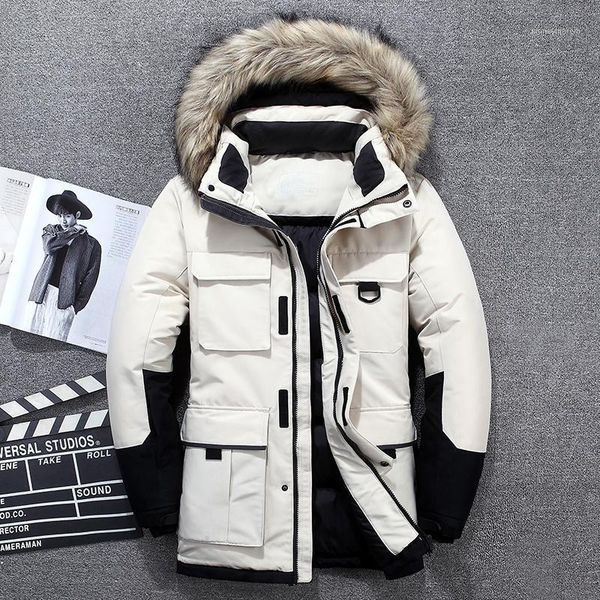 

men's down & parkas -40 degrees white duck jacket men thick winter 2021 big real fur collar warm parka waterproof windproof, Black