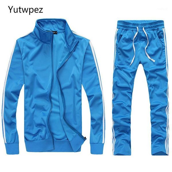 

2020 new striped tracksuit men's solid sets casual sports suit spring autumn men sportswear zipper hoodie+pants training suit1, Gray