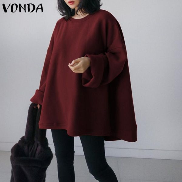 

women's blouses & shirts vonda women casual long sleeve o neck baggy solid color autumn winter basic shirt blusas femininas plus size, White