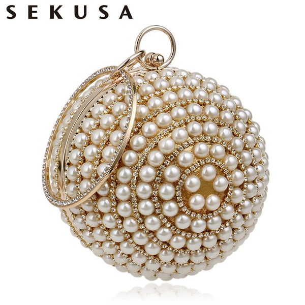 

sekusa women's pearl beaded evening bags pearl beads clutch bags handmade wedding bags beige, black quality assurance y200623
