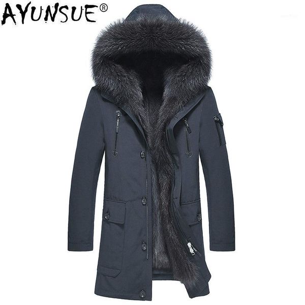

ayunsue parka real fur coat men winter jacket natural raccoon fur liner warm jackets and coats parkas hombre 2019 4163 kj29771, Black