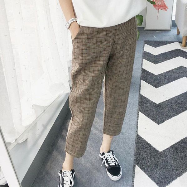 

autumn winter plaid pants women casual high waist long harem pants female zipper office lady pants bottoms, Black;white