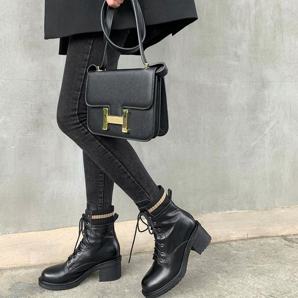 

gomulador women shoes women fashion genuine leather short boots new black lace-up knights' boots