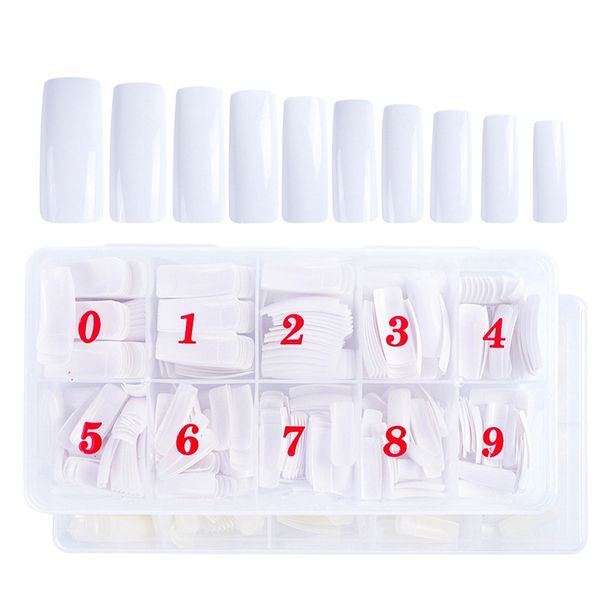 

500pcs/set transparent/natural ballerina nail art tips false coffin nails art tips flat shape half cover manicure fake nail tips 0391, Red;gold