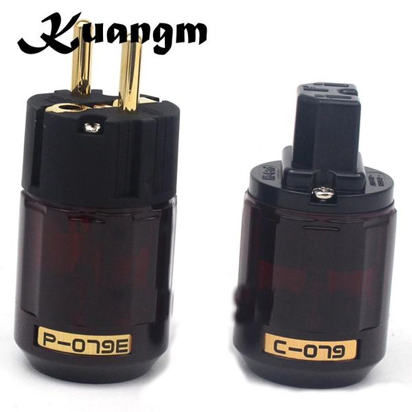 

kuangm hifi brass gold plated eu power plug c-07p p-079e power plug iec connector ac cord plugs adpate connector