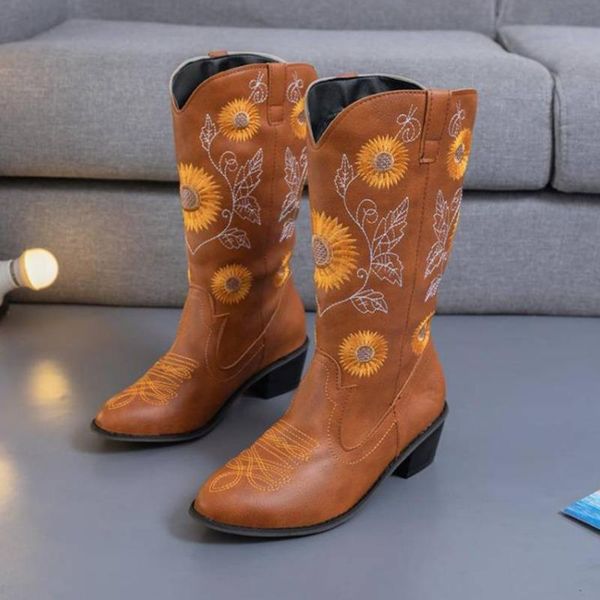 

embroider women boots thick high heels autumn winter boots fashion footwear ladies shoes wedges women's, Black