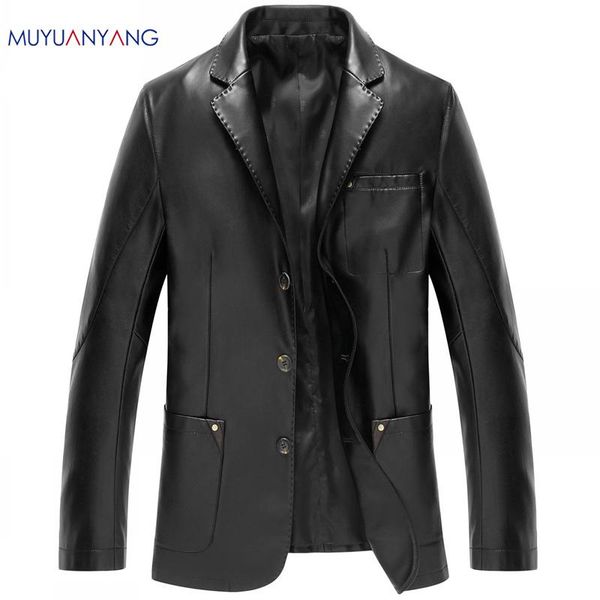 

fashion men's leather jackets and coats suit collar leather jackets men slim clothing soft faux clothes for man, Black