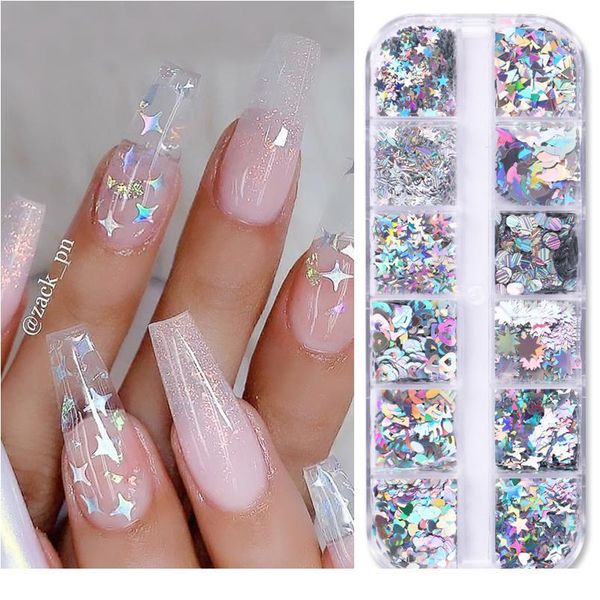 

1 box holographics nail sequins colorful polish flakes butterfly nail glitter powder spangle slice nail art dec jllikf, Silver;gold