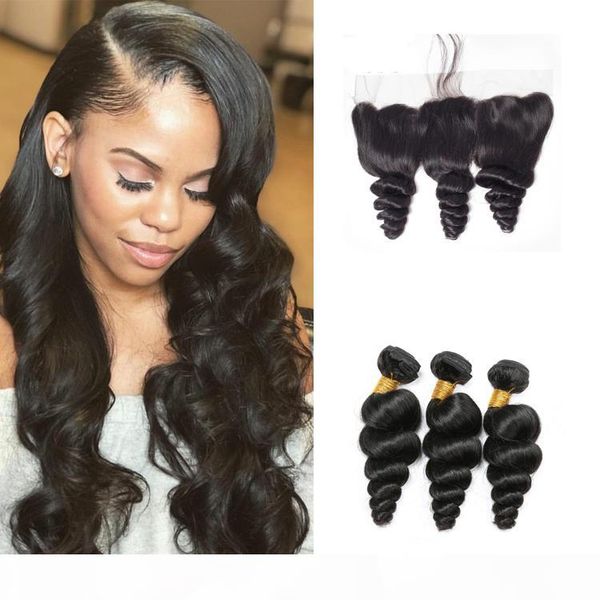 

loose wave remy human hair bundles with lace closure wholesale raw virgin indian hair bundles with 13x4 lace closure, Black;brown