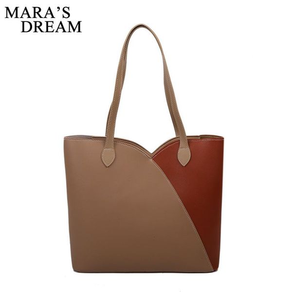 

mara's dream 2020 new pure color fashion autumn ladies bag simple stitching contrast color handbag all-match bucket bag