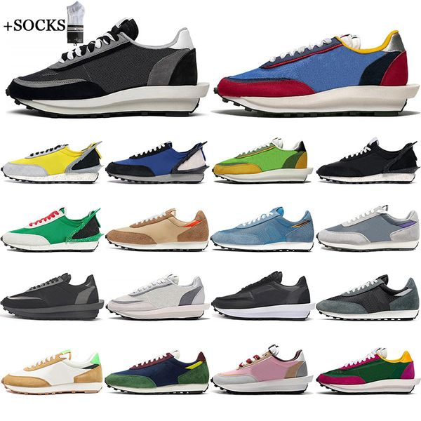 

with socks ldv waffle sacai daybreak casual shoes mens women chunky varsity blue nylon summit trainers sports sneakers 36-45, White;red