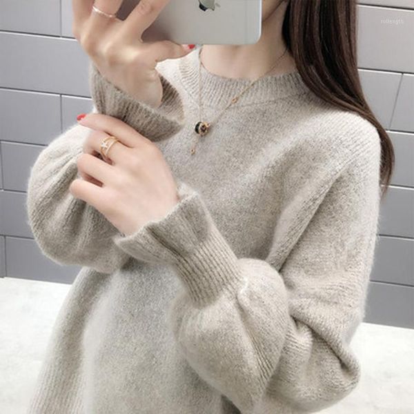 

trumpet sleeve sweater elegant women loose autumn and winter new korean version sweater temperament jersey mujer en*1, White;black