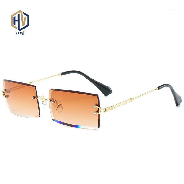 

small rectangle sunglasses women rimless square sun glasses for women 2020 summer style female uv400 green brown1, White;black