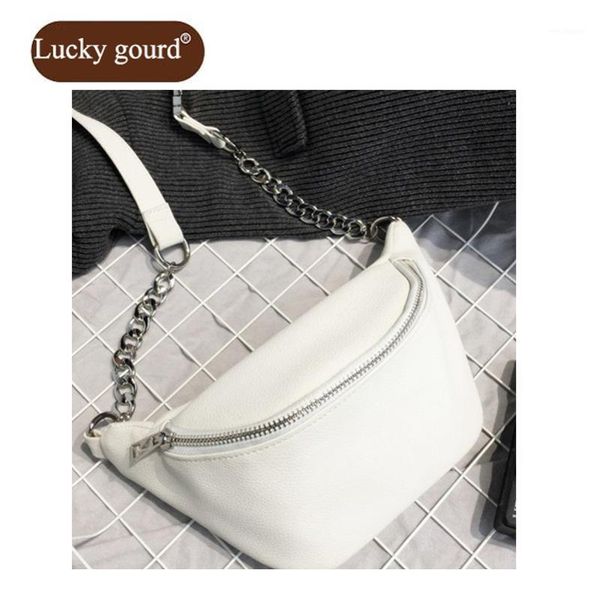 

ourciao fashion small waist pack pu leather chest bag belt bag women shoulder white black chain triangle money purse z8811