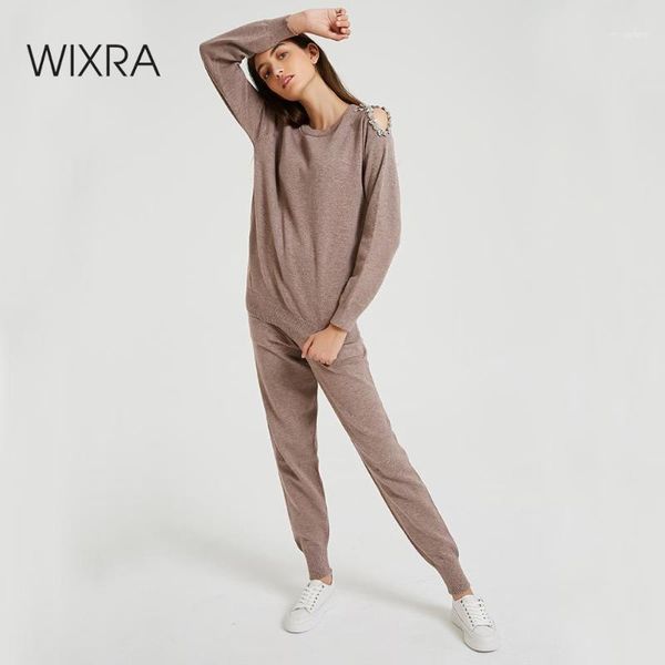 

wixra sweater suit and sets casual knitted trousers+jumper hollow out 2pcs solid sets for ladies autumn winter1, White