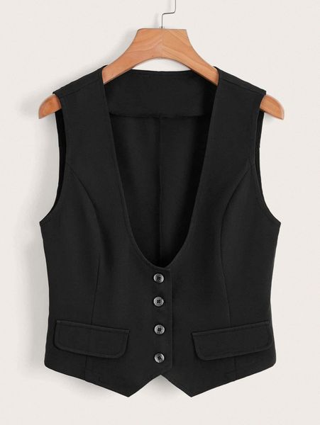 

button front vest blazer b8b2#, White;black