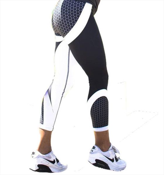 

legging фитнес геометрическая honeycomb цифровой печати поножи высокая талия hip дышащий полиэстер женщины legging качество хорошее, Black