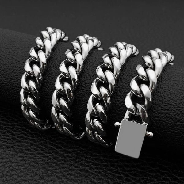 

chains rectangle 1.4cm cuba link chain necklaces for women men steampunk style chunky stainless steel choker collar hip hop jewelry, Silver