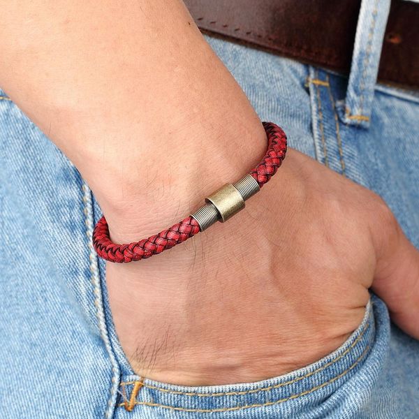 

xqni новогоднего подарок 5 цветов классический плетеный геометрически нерегулярный график из натуральной кожи браслет для мужчин рождества j, Golden;silver