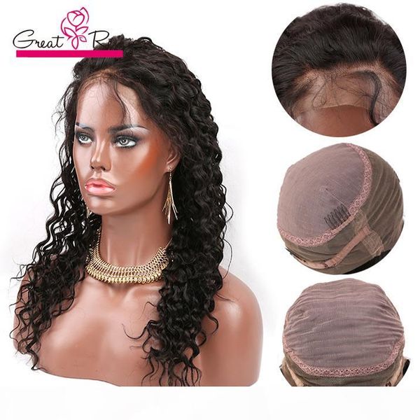 

greatremy pre-plucked deep curly 360 lace wig with baby hair brazilian virgin human hair thick 22*4*2 circular frontal with weft on top, Black
