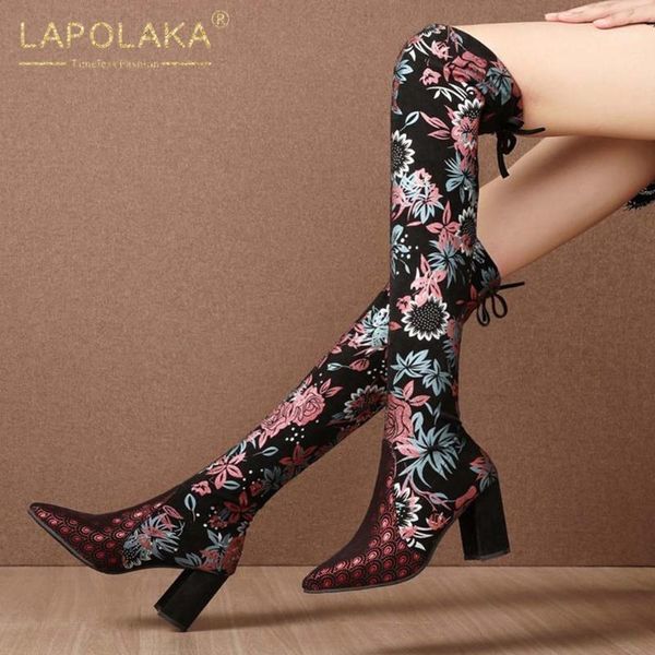 

boots lapolaka fashion 2021 national wind personalized runway woman shoes pointed elegant trend ladies boot1, Black