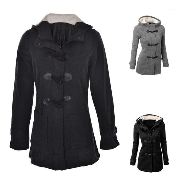 

new women's trench coat autumn thick lining winter jacket overcoat female casual long hooded coat zipper horn button outwear1, Black