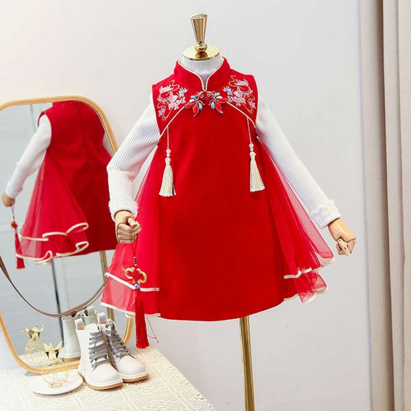 

children's clothing chine sle cotton qipao girl's autumn and winter princs skirt tang new year's drs, Red;yellow