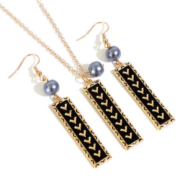 

say hello hawaii polynesia style pearl rectangle necklace earrings sets for women female new design jewelry sets alakai k6100, Silver