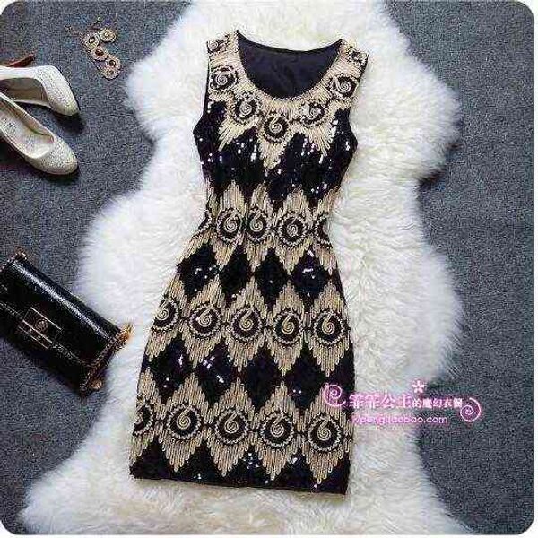 

women's clothing casual dresses middle aged 's bottomed vt with broad temperament, wife's foreign style sequin beaded dresse, Black;gray