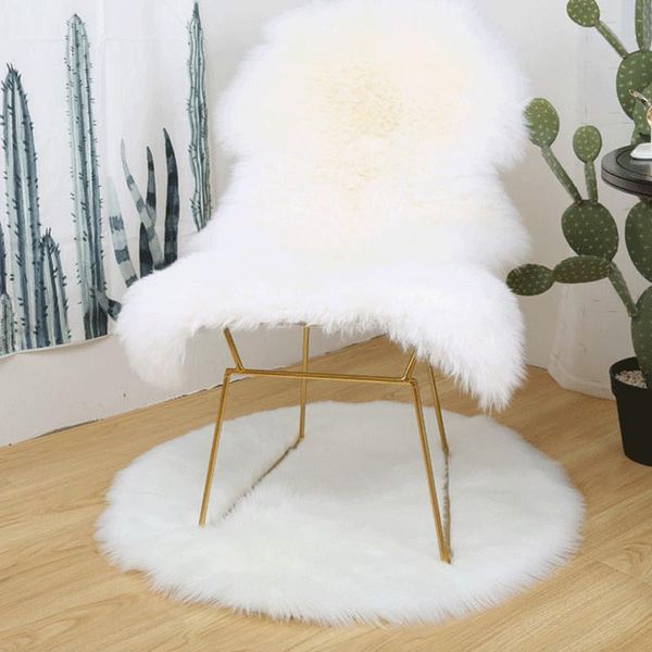 

1pc round hairy bed cover round carpet artificial chairs soft table sofas living room wool carpet artificial sheepskin rug