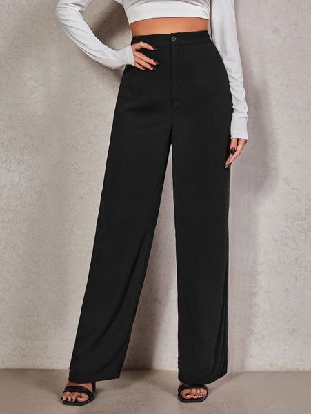 

high waist straight leg pants d4gr#, Black;white