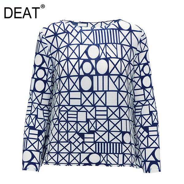

deat pleated woman t shirt geometric long sleeve round collar loose undefined pullover casual 2021 new spring fashion ht623, White