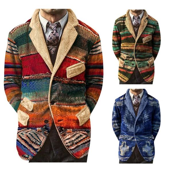 

men's vests print personality trend contrast color patchwork suit jacket autumn winter british style wool coat design hx1111, Black;white