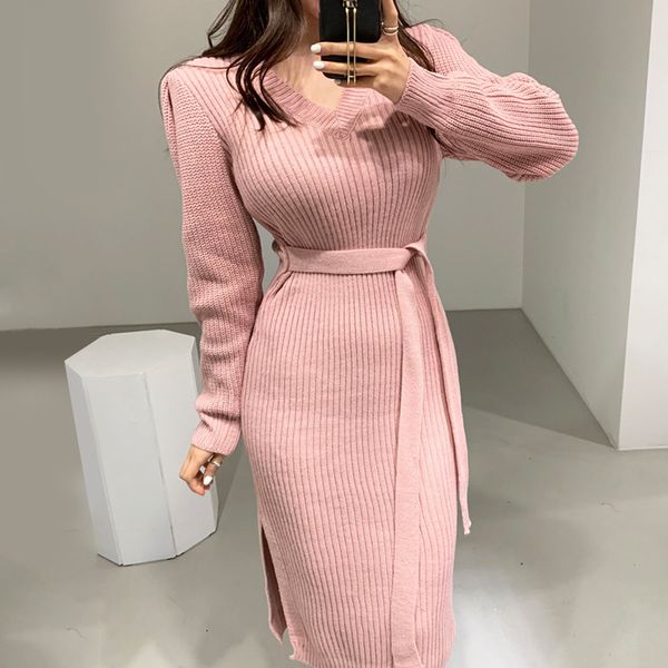 

2021 new women's blouse korean chic autumn retro-neck neck waistband sllim dressed in ripened mesh midi long slit dress vuo2, Black;gray