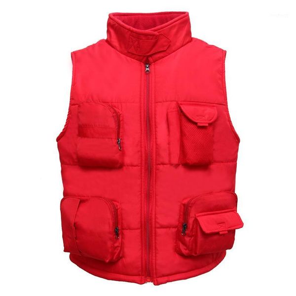 

hoho 2020 men autumn and winter brushed and thick stand collar multi-pockets vest stand collar warm vest1, Black;white