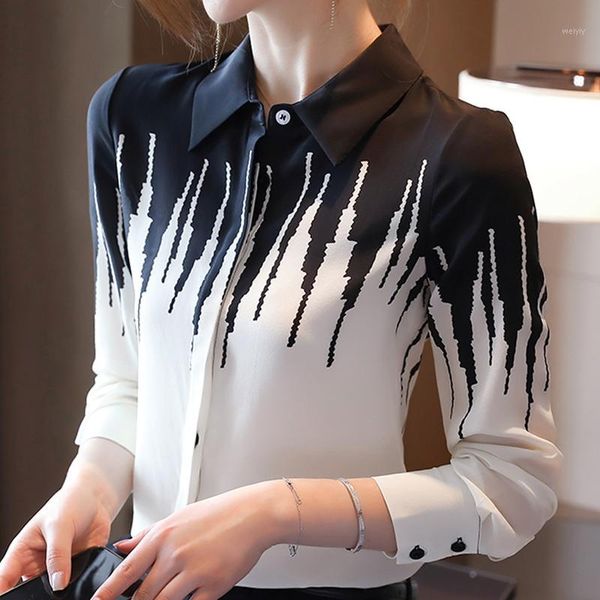 

blusas mujer de moda 2020 long sleeve blouse women turn down collar office white blouse striped chiffon shirt blusa d4261