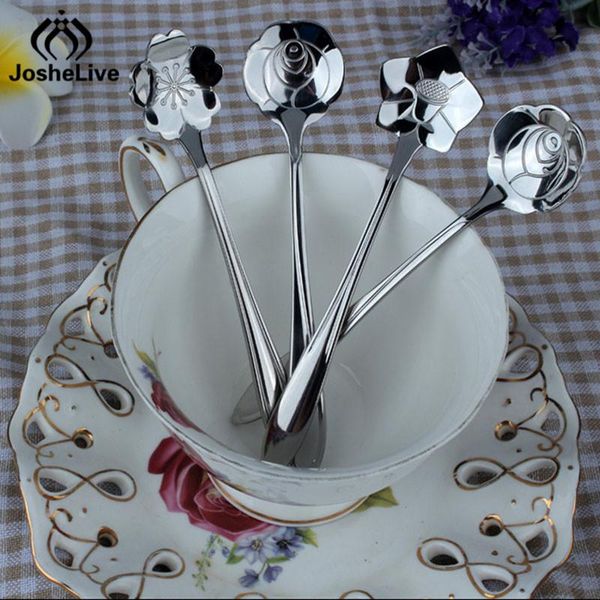 

5pcs new stainless steel cherry rose sunflower coreopsis platycodon grandiflorum shaped measuring table set tea coffee tableware h bbylqb