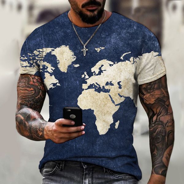 

designer men's t-shirts summer new european american personalized short-sleeved pattern printing three-dimensional creative map 3d men&, White;black