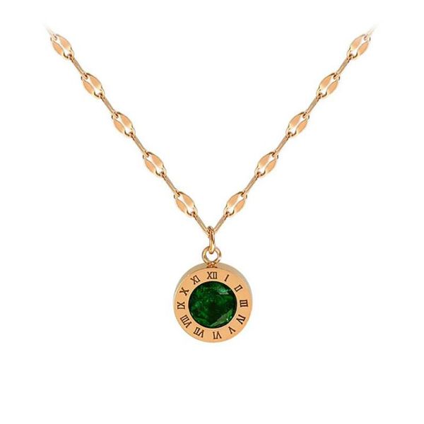 

Stainless Steel Green White Stone Round Roman Number Pendant Necklace Jewelry Gift with Chain, Silver