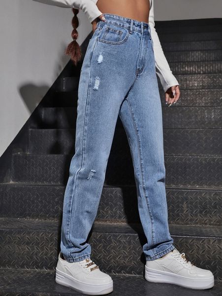 

high waist straight leg jeans q1j9#, Blue