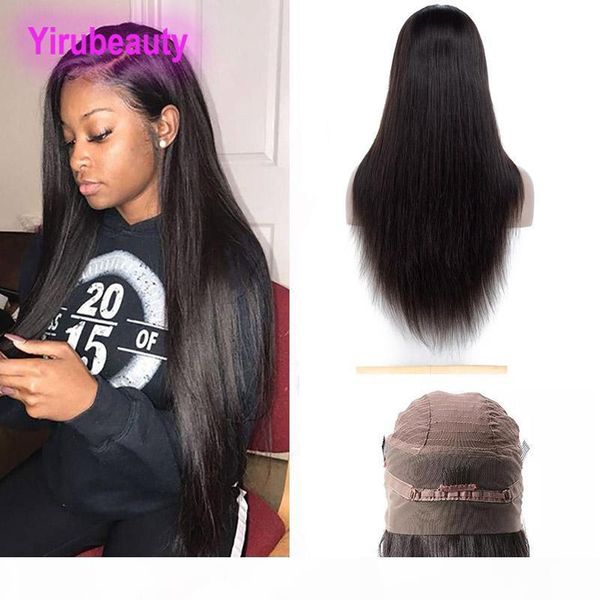 

malaysian unprocessed human hair 360 lace frontal wig natural color silky straight adjustable band lace frontal wigs 8-26inch, Black;brown
