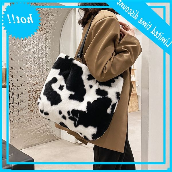 

net red cow pattern handbag 2021 new plush shoulder large capacity foreign style shopping bag fashion