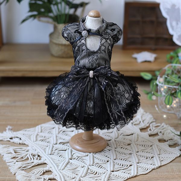 

handmade dog apparel clothes dress black lace puff sleeve court style evening party pet cats outfit poodle maltese