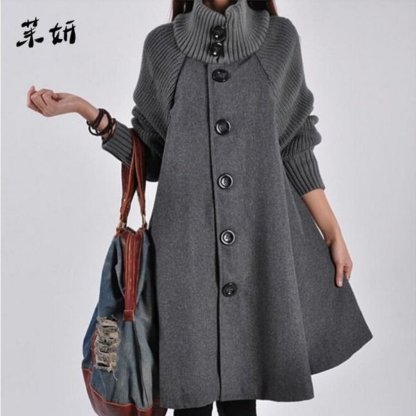 

women's trench coats windbreaker thickening solid color female loose warm coat large size europe and america cape cloak, Tan;black