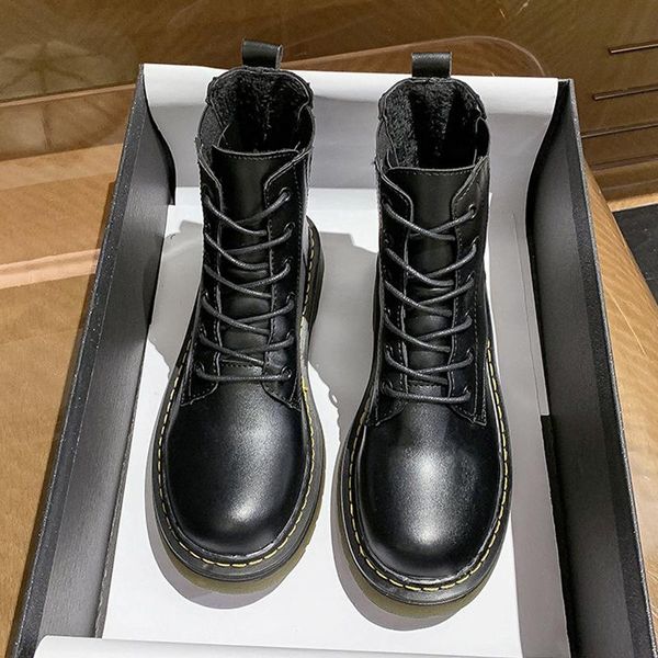 

woman flat boots lace up luxury designer female shoes round toe boots-women low fashion ladies lolita ankle rubber 2021 autumn, Black