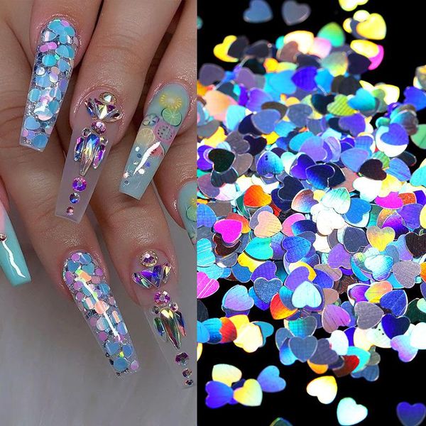 

holographics sequins nail art colorful flakes love heart mirror sparkly nail sequins diy paillette decoration sticker accessory, Silver;gold