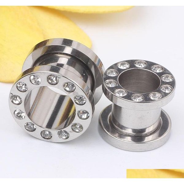

100pcs/lot mix 3-10mm stainless steel silvery crystal gem ear gauges flesh tunnel ear jllqif yummy_shop, Silver