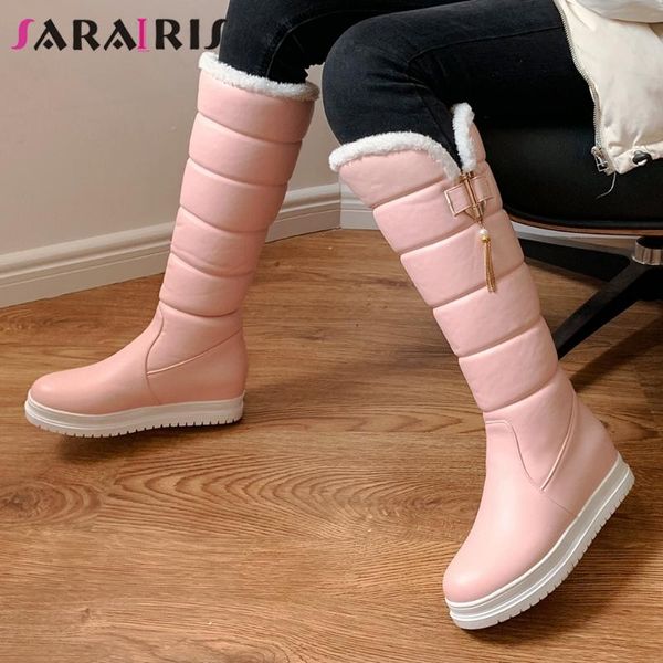 

boots sarairis big size 34-43 female warm fur winter women platform thick sole height increasing heels plush shoes woman, Black