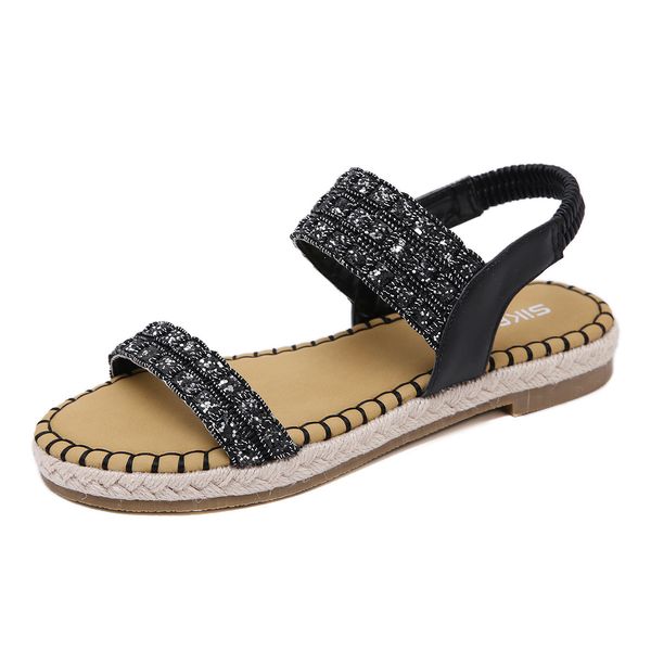 

women shoes summer women ladies fashion rhinestone flat roma shoes sandals style shoes t200327, Black