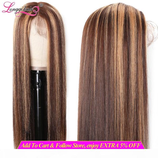 

5 23 d longqi brown wig 150% density guilelessness front human hair straight wig remy brazilian, Black